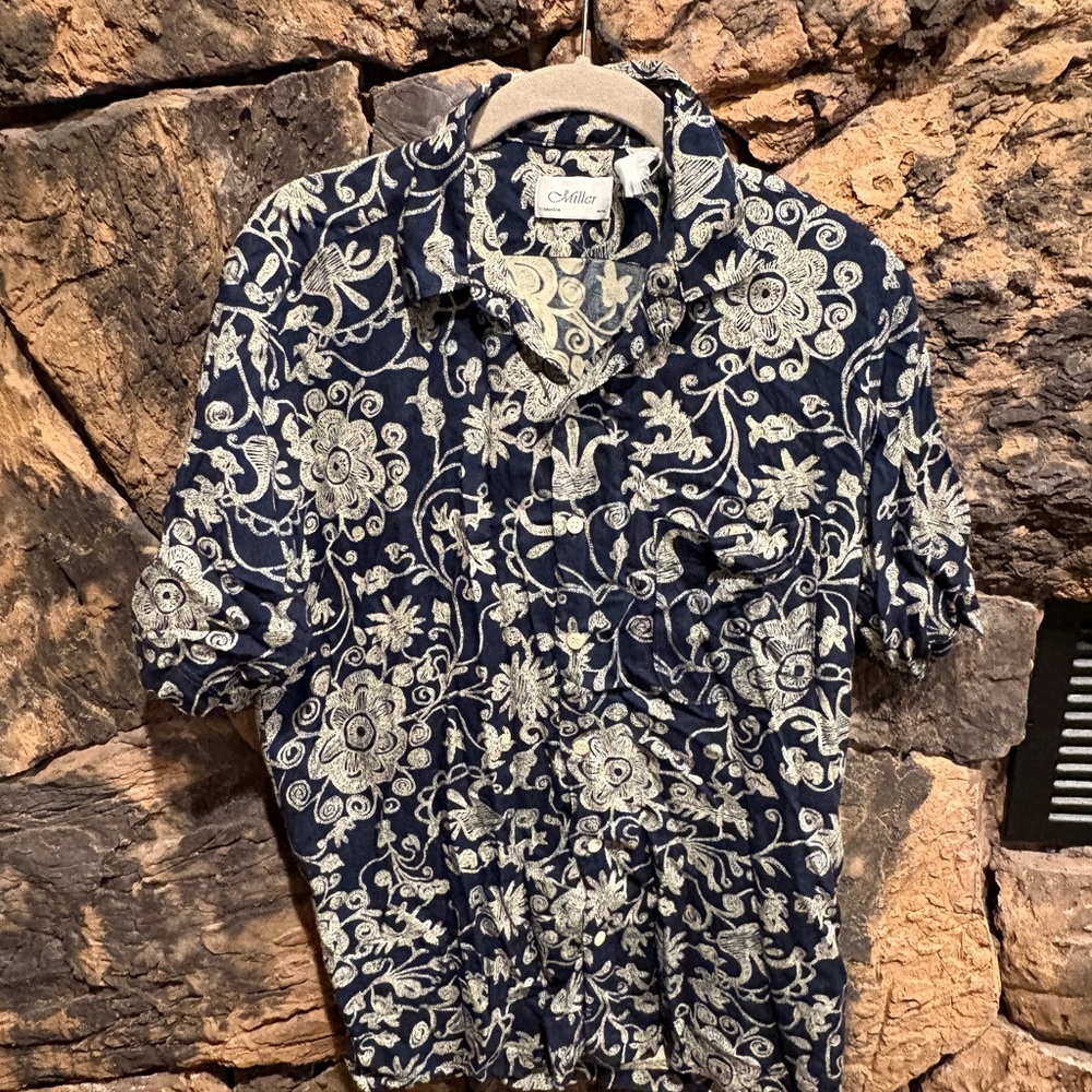 Miller Navy and Beige Floral Men's Shirt